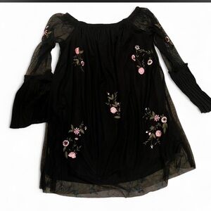 BONGO Black Dress with Pink Floral Embroidery